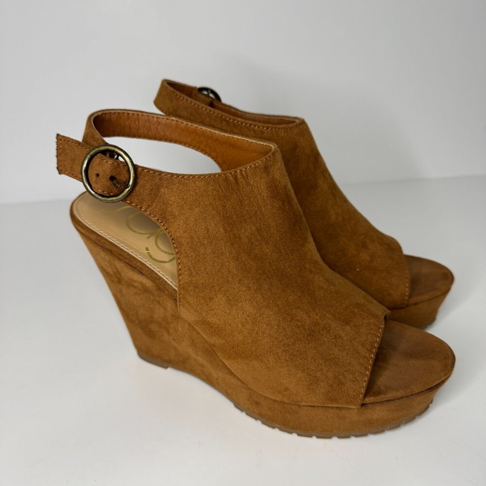 Sugar Y2K Brown Platform Peep Toe Wedge Hill Sandals Size 8